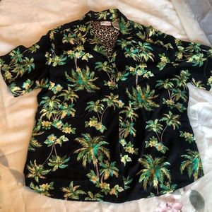 White tag two pieces set, trópical green/cheetah pattern